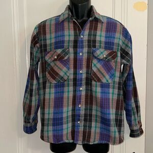 FiveBrother gray, purple, green, maroon & black plaid flannel shirt